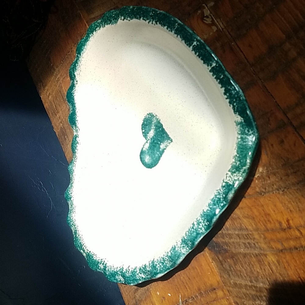 VINTAGE Spongeware Hand Painted Ceramic Heart Shaped Platter